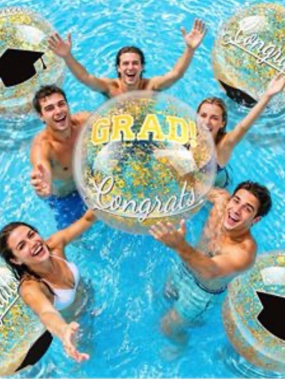 Congratulations Grad Clear Inflatable Beach Ball with Gold Confetti 12 NWT